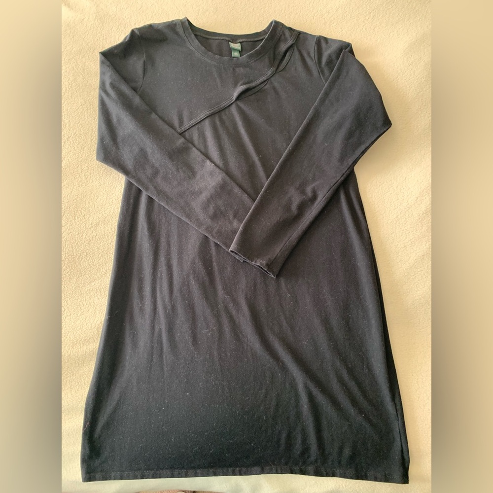 Wild Fable Black Knit Shift Dress XL Long Sleeve Crew Neck Knee Casual
